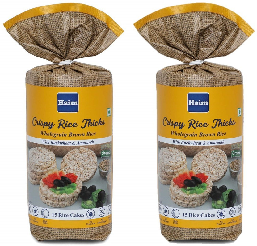Haim Organic Wholegrain Brown Rice Cakes with Buckwheat & Amaranth (15 Rice Cakes/Packet) High Fiber Biscuit(2 x 100 g)