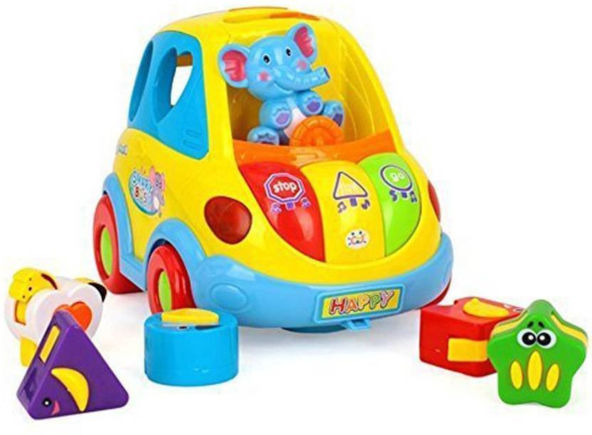 kreiz Kids shape sorter bump and Go Baby Bus Toy with music, Flashing