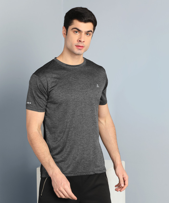 Adrenex Self Design Men Round Neck Grey T-shirt