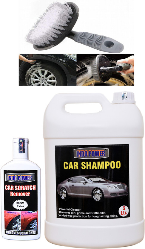 INDOPOWER INDOPOWER TOP NEW553-CAR SHAMPOO 5ltr+ Scratch Remover 100gm.+All Tyre Cleaning Brush TOP557 Vehicle Interior Cleaner(5200 ml) - Flipkart Deal