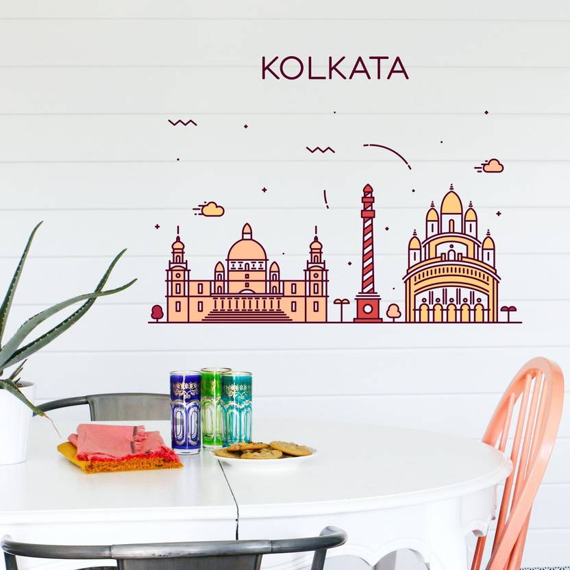 StickMe 100 cm Kolkata City Wall Sticker SM 264 Self Adhesive Sticker