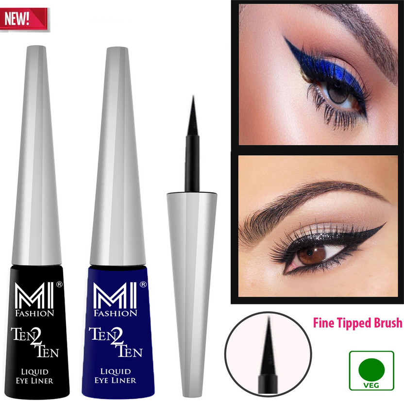 MI FASHION Eye Liner Liquid Lipstick Smudge Proof 100% Vegan Combo of 2 Pcs 8 ml(Black,Navy Blue)