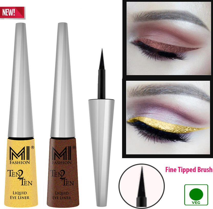 MI FASHION Eye Liner Liquid Lipstick Smudge Proof 100% Vegan Combo of 2 Pcs 8 ml(Shimmer Golden,Shimmer Brown)