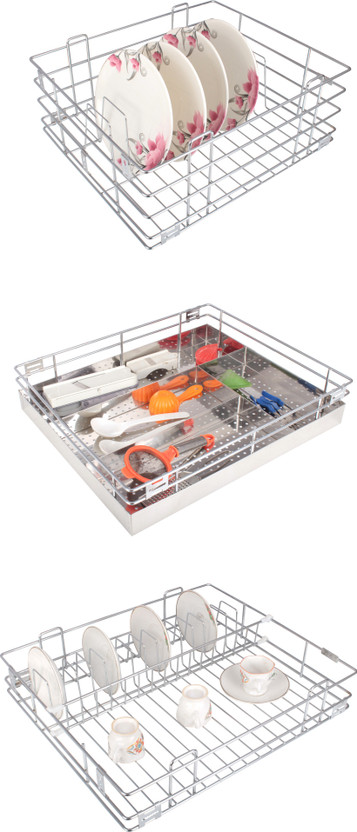 Landwood Utensil Kitchen Rack Steel Modular kitchen cabinet storage drawer basket size 15x20 inch