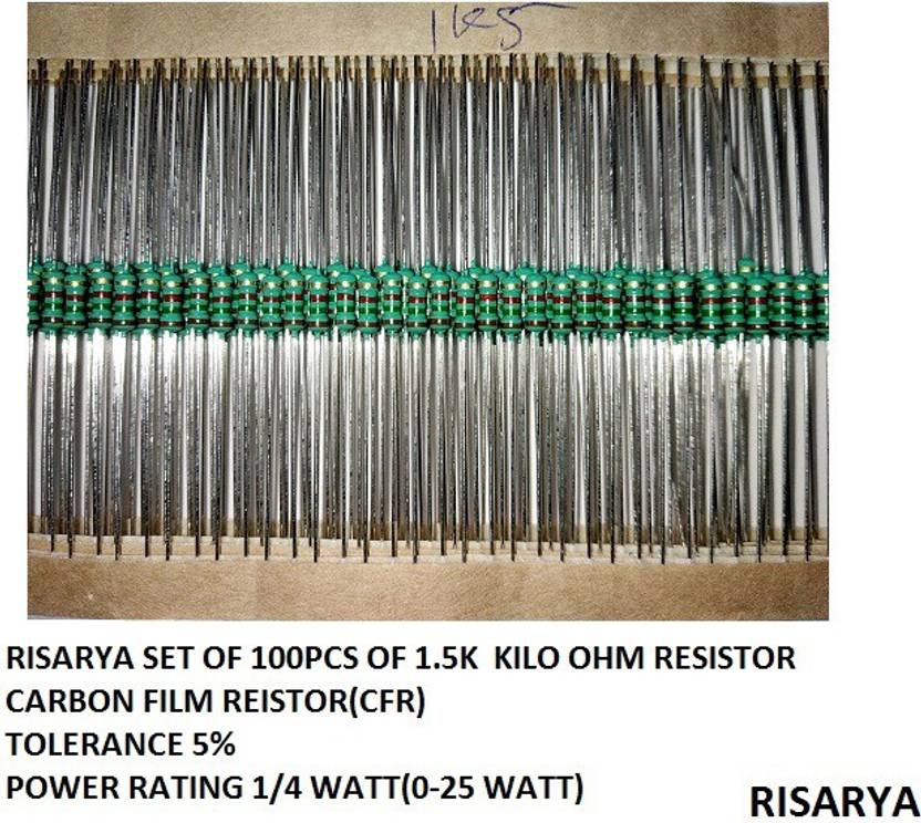 RISARYA 1.5KOHM(1K5) RESISTOR,100PCS,CFR,5,1/4 WATT Fixed Resistor