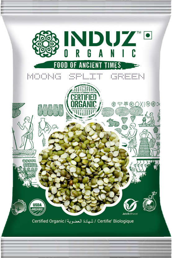 INDUZ ORGANICS Organic Green Moong Dal (Split)(500 g)