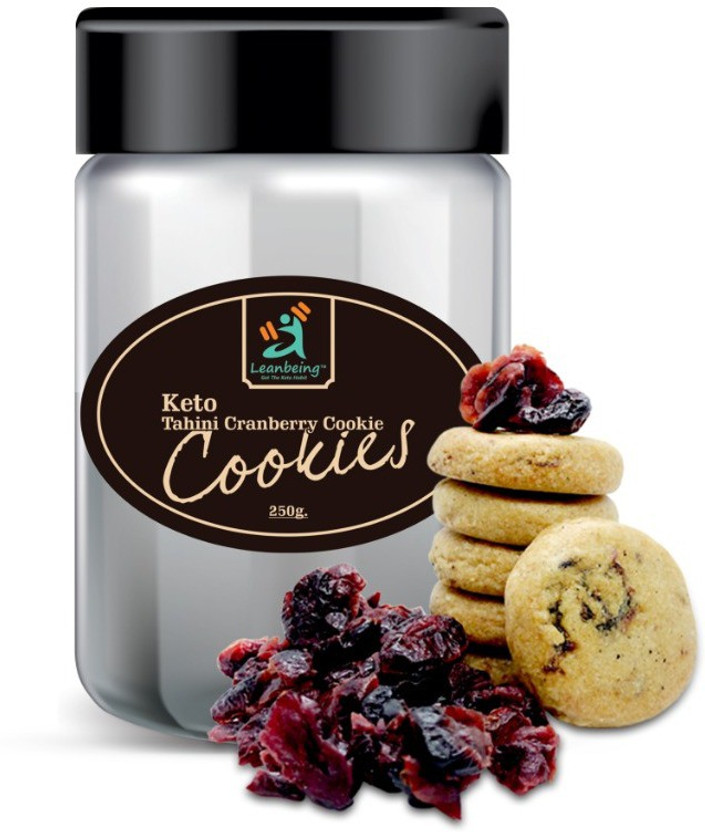 LEANBEING Keto Tahini Cranberry cookie (250grams) | Ultra low carb | Keto friendly Snack | Gluten free | Zero sugar Cookies Biscuit(250 g)