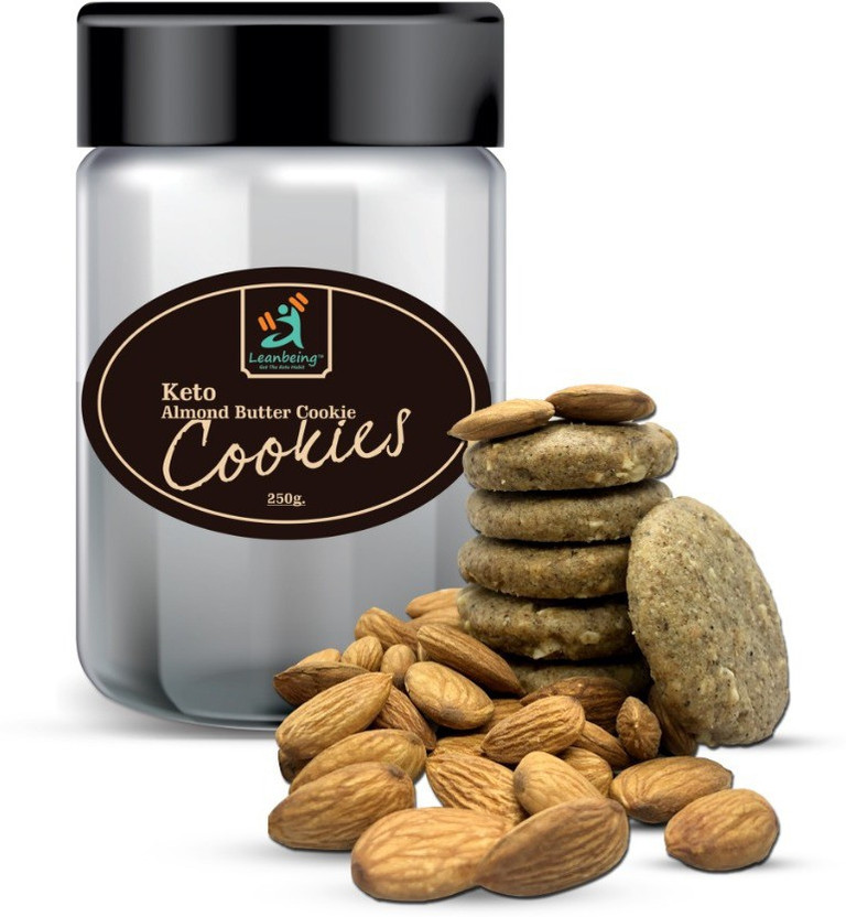 LEANBEING Keto Almond Butter Cookie (250grams) | Ultra Low carb | Keto Friendly Snack | Gluten Free | Zero Sugar Cookies Biscuit(0.25 kg)