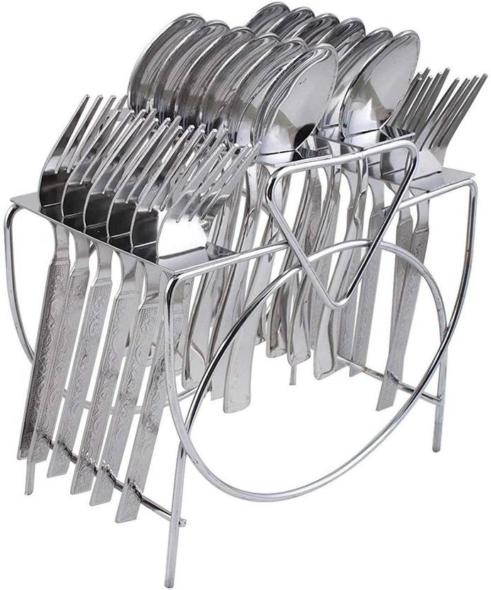 Azul Stainless Steel Spoon and Fork Rack/Holder/Stand (24 Spoons Space) with Stainless Steel