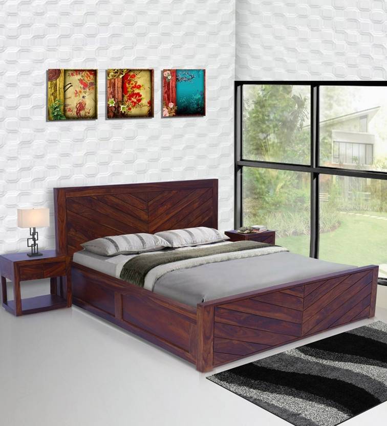 THE HOME DEKOR Solid Sheesham Wood King Size Storage Box Bed