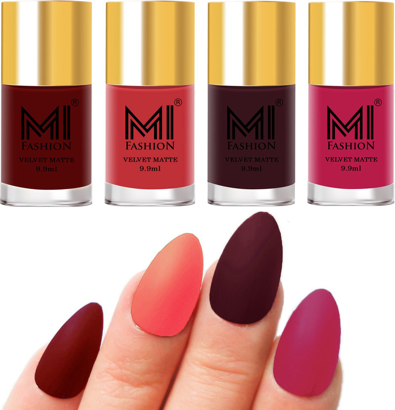 MI MI FASHION Matte Nail Polish 9.9 Ml Each Red, Peach, Wine, Pink(Pack of 4) - Flipkart Deal