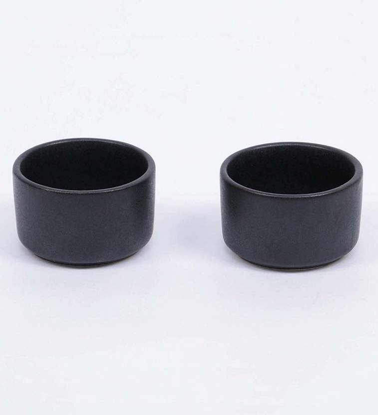 Lyallpur Stores Ceramic Handmade Glossy Black Dip Bowls, Set of 2