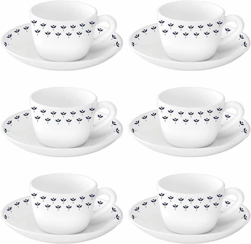 BOROSIL Pack of 12 Opalware Fabula Cup and Saucer Set Price in India