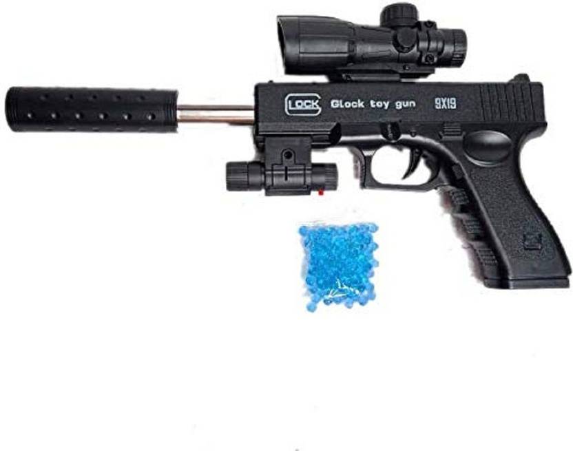 Happie Shopping Water Bullets Pistol with Silencer, red Laser Light Toy