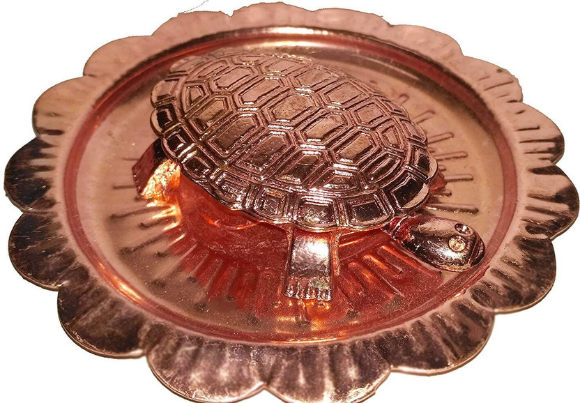 Uniqon (Pack Of 1) Wish Fulfillment (No.2) Kachua Laxmi Yantra (9CM Size) Vaastu/Fengshui Traditional Religious Tortoise/Turtle With Plate/Thali For Wealth/Prosperity/Peace/Success Puja Decorative Showpiece Copper Copper(1 Pieces, Brown)