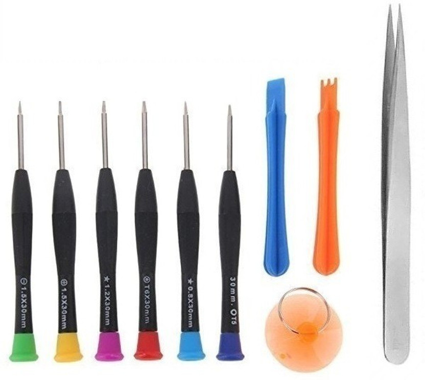 wroughton 9 in 1 Professional Mobile Repairing Tools for Iphone, Oppo, Samsung and Redmi Mobile With 1 Stainless Steel Non-magnetic Tweezers- Straight Precision Screwdriver Set(Pack of 10)