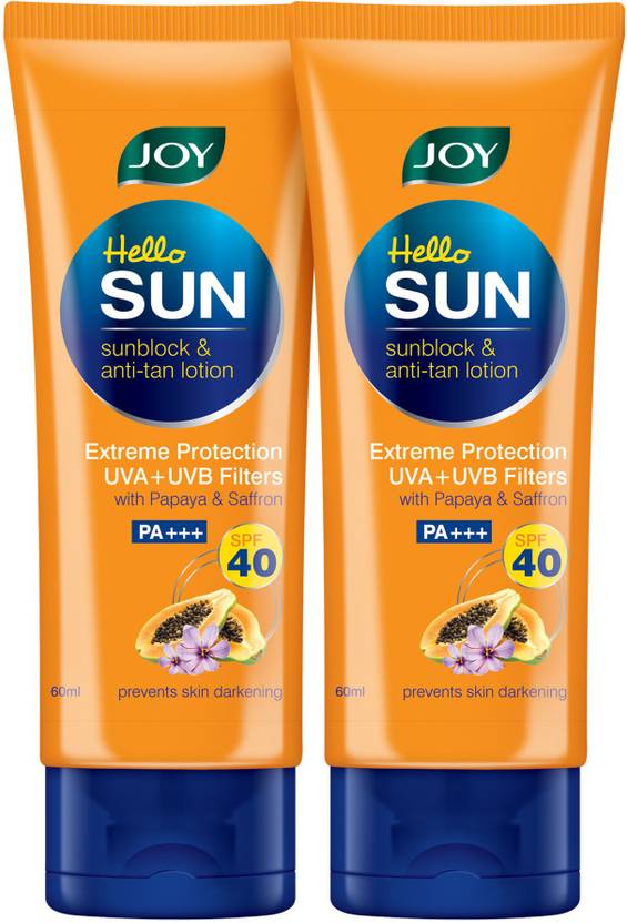 Joy Hello Sun SunBlock & Antitan Lotion ( Pack of 2 x 60ml) SPF 40
