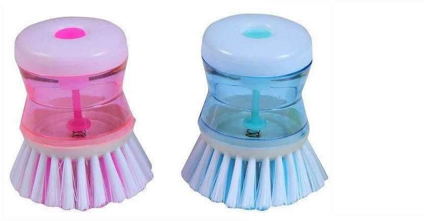STRUGGLINGINC DishWashbasin Plastic Cleaning Brush with Liquid Soap Dispenser Plastic Wet and Dry Brush(Multicolor, 2 Units)