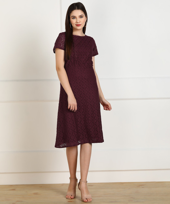 Pantaloons Women A-line Purple Dress 