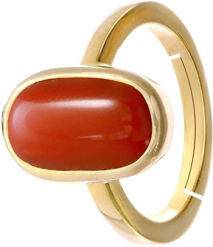 PANDIT JEWELLERS Astrology Gemstone 5.6 Ct.Or 6.25Ratti Natural Red Coral  Moonga Ring Copper Coral Gold Plated Ring