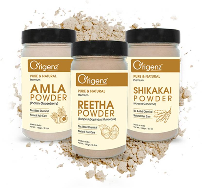 Origenz Premium Amla, Reetha, Shikakai Powder for Healthy Hair, Pack of