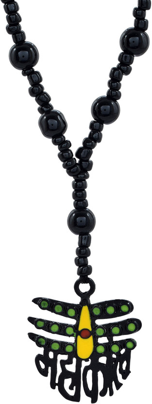 morir Lord Shiva Mahakal Tilak Image Religious Black Crystal Cotton Dori Necklace Pendant For Men and Women Brass Pendant