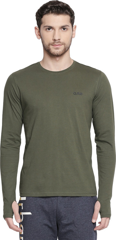 Pantaloons Solid Men Round Neck Green 