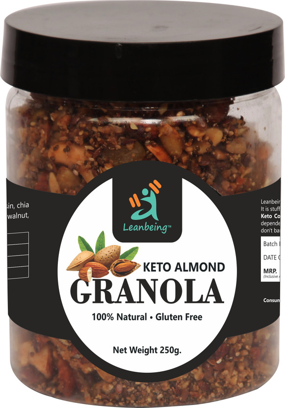 LEANBEING Keto almond granola 250g | Low Carb Cereal, Gluten & Grain Free- Low Fat, High Protein Keto Cereals Energy Snack Plastic Bottle(250 g)