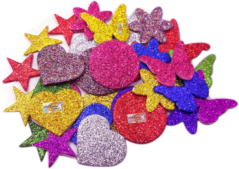 MAJESTIC BASKET GLITTER MULTI SHAPED FANCY STICKER FOR DECORATION ART & CRAFT PACK OF 24