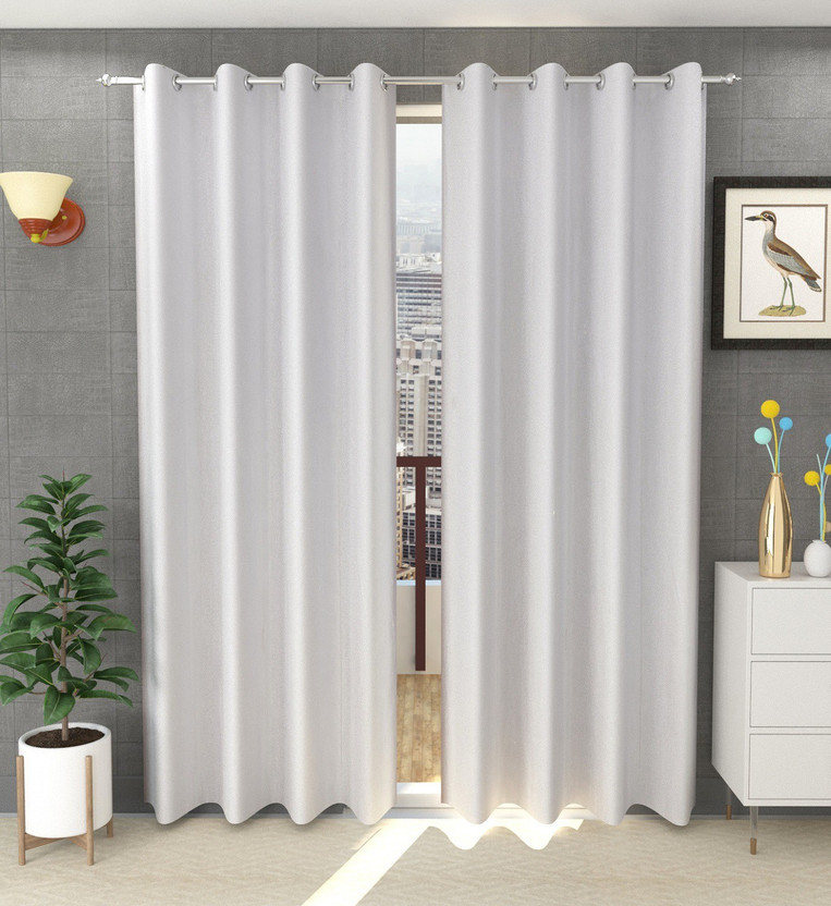 Tanishka Fabs 274 cm (9 ft) Long Door Polyester Semi Transparent Curtain (Pack Of 2)(White, Plain)
