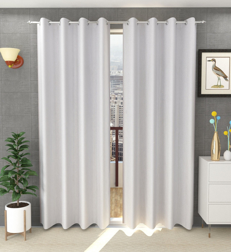 Tanishka Fabs 213 cm (7 ft) Door Polyester Semi Transparent Curtain (Pack Of 2)(White, Plain)