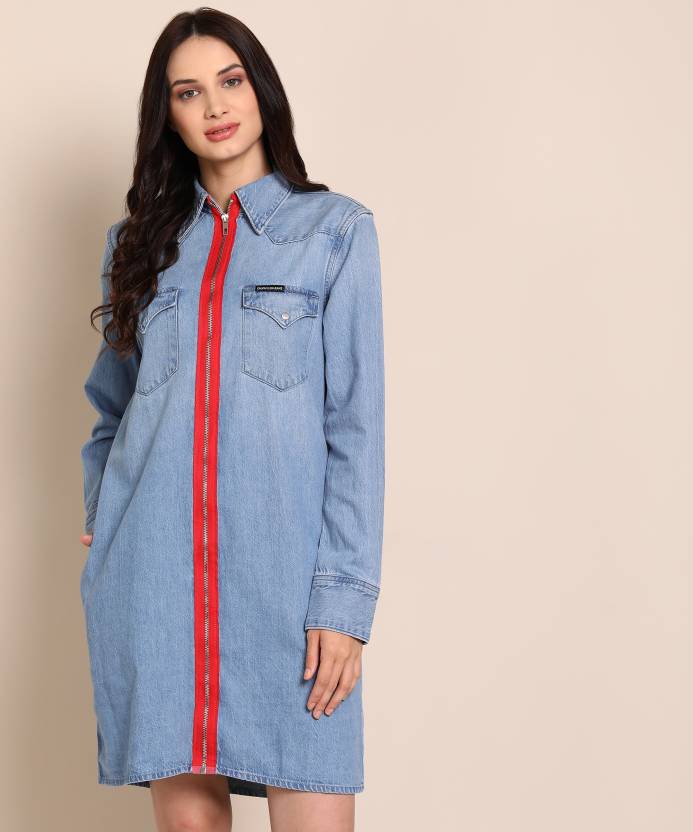 Calvin Klein Jeans Women Shirt Blue Dress - Buy Calvin Klein Jeans Women  Shirt Blue Dress Online at Best Prices in India 