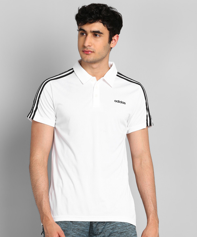 ADIDAS Self Design Men Polo Neck White T-Shirt - Buy ADIDAS Self Design Men  Polo Neck White T-Shirt Online at Best Prices in India | Flipkart.com