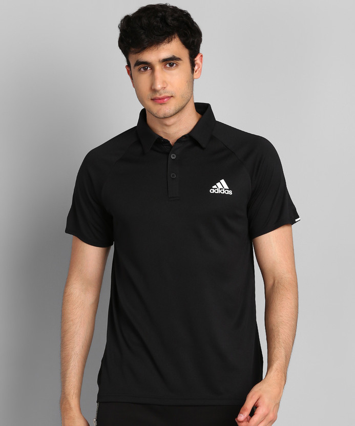 ADIDAS Solid Men Polo Neck Black T