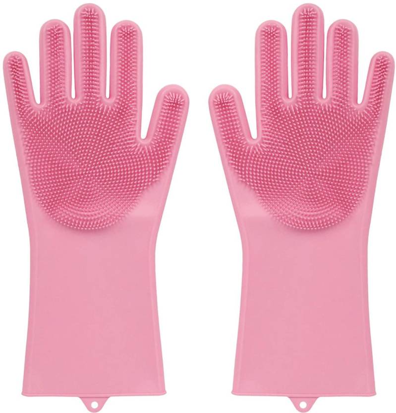 XCREET Silicone Latex-Free Scrub Cleaning Gloves with Scrubber for ...