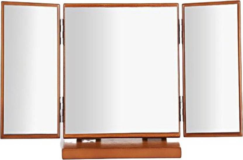 Hoyofo Trifold Countertop Mirror Carved Wooden Vanity Table Mirror