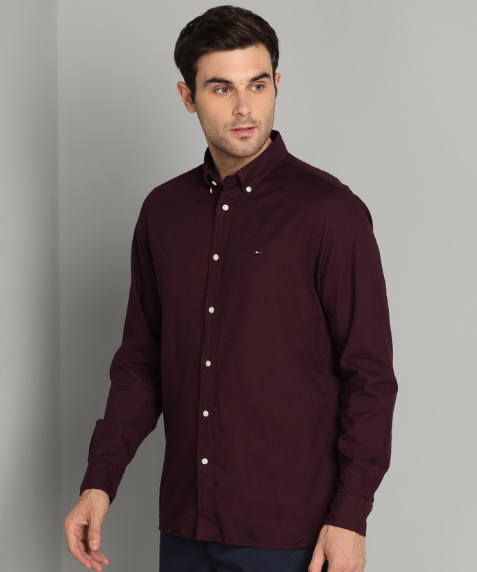 Burgundy tommy hilfiger shirt Clearance