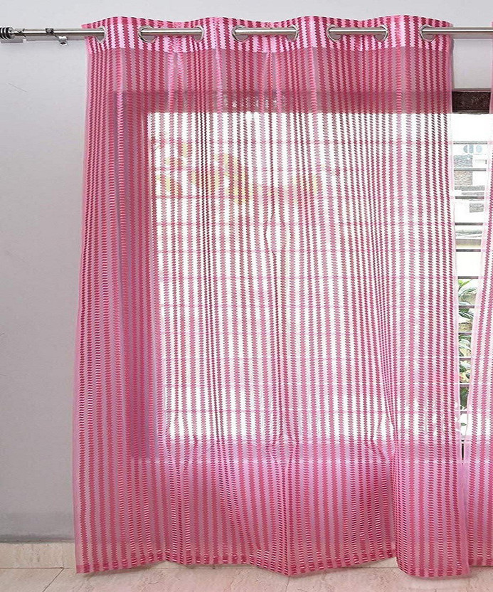 La elite 213 cm (7 ft) Door Polyester Transparent Curtain Single Curtain(Pink, Self Design)