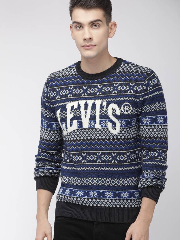 LEVI'S Self Design Round Neck Casual Men Dark Blue Sweater - Buy LEVI'S  Self Design Round Neck Casual Men Dark Blue Sweater Online at Best Prices  in India 