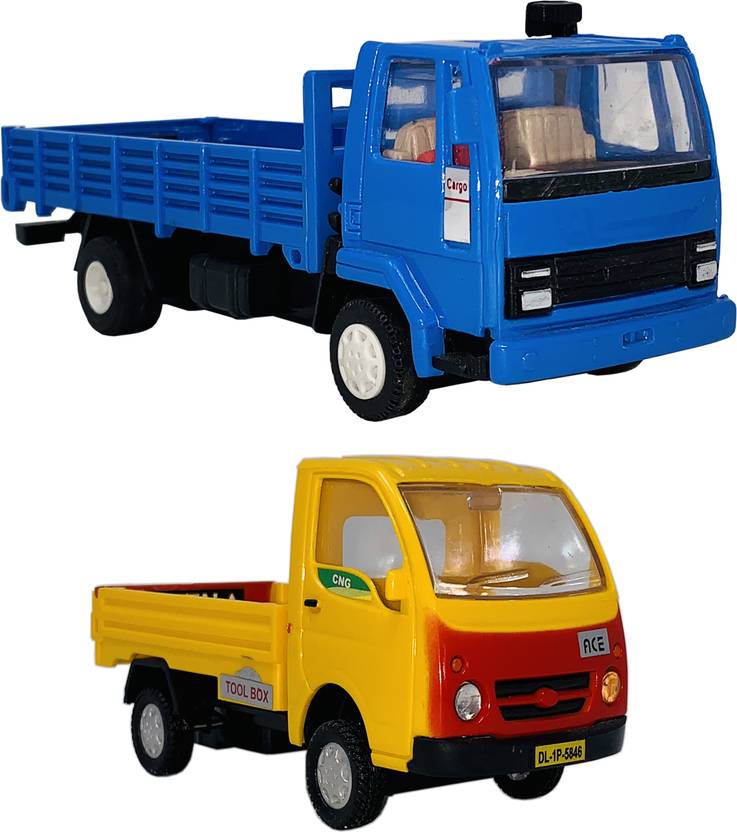 Giftary Pack Of 2 Small Size Plastic Made Cargo Truck Indian Miniature