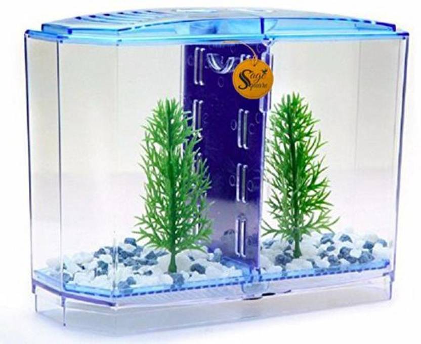 Sage Square Mini Betta Fish Acrylic Double House Tank Aquarium (20x10x15cm) Rectangle Aquarium