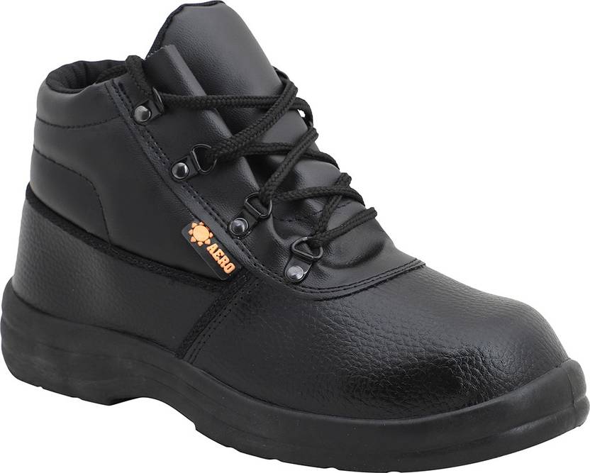 Indcare aero Black High Ankle Safety Shoes With Steel Toe Synthetic