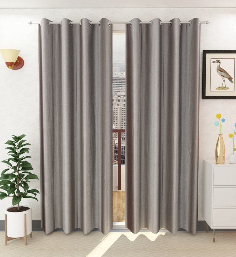 Flipkart SmartBuy 210 cm (7 ft) Door Polyester Curtain (Pack Of 2)(Grey, Plain)