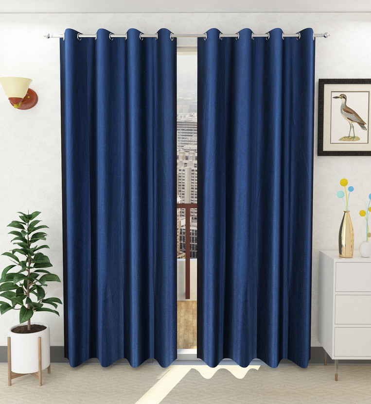 Flipkart SmartBuy 210 cm (7 ft) Door Polyester Curtain (Pack Of 2)(Navy Blue, Plain)