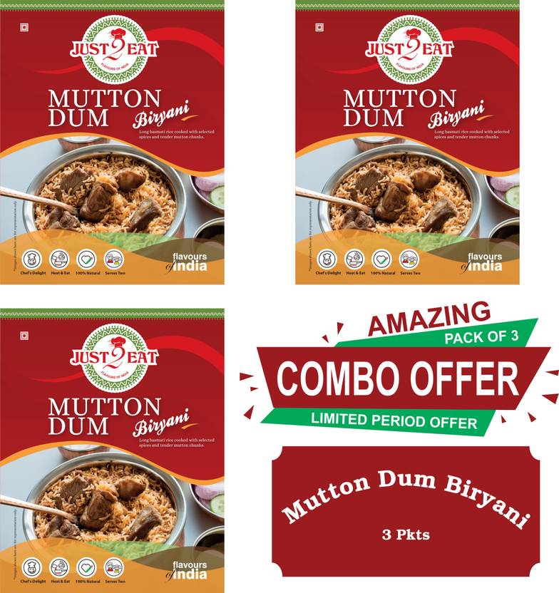 Just 2 Eat Mutton Dum Biryani, Combo 3 Packs Combo Price in India Buy