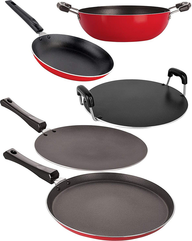 NIRLON NIRLON Nirlon Non-Stick Dishwahser Safe Aluminium 5 Piece Kitchen Essential Combo Item Set with Steel Lid Non-Stick Coated Cookware Set(PTFE (Non-stick), Aluminium, 5 - Piece) - Flipkart Deal