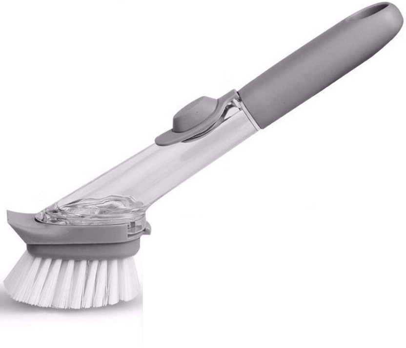 kreeshnaa Automatically Decontamination Kitchen Cleaning Brush Scrubber Dish Bowl Washing Sponge with Refill Liquid Soap Dispenser Kitchen Pot Cleaner Tool Plastic Wet and Dry Brush(Grey)