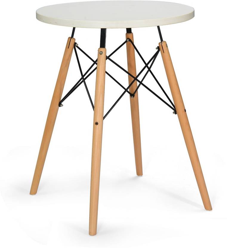 Finch Fox Mid Modern Eames Style Round Dining Table/Wood Legs and (White) Tabletop Solid Wood