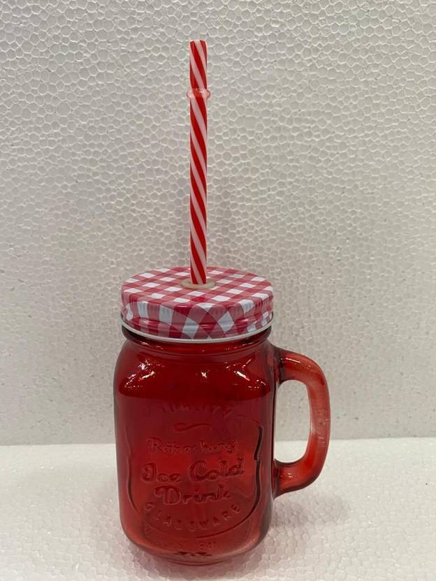 DOMICILE DECOR GLASS JUICE BOTTLE WITH HANDLE LID & STRAW FOR JUICE