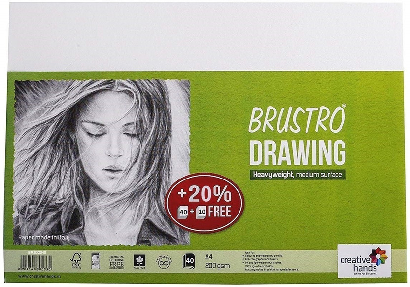 BRuSTRO sketching loose sheets A4 200 gsm Drawing Paper(Set of 50, white drawing and sketching)